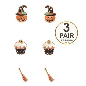 Halloween theme 3 pair earring set - pumpkin